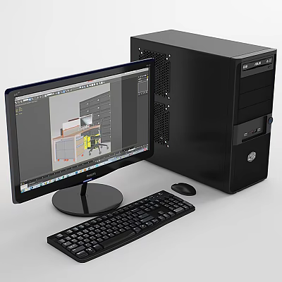 Desktop Computer Setup With Monitor Keyboard Mouse And 3D Design Interface 3d model