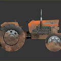 Orange Low Poly Tractor 3D Model With Large Wheels And Mechanical Details 3d model