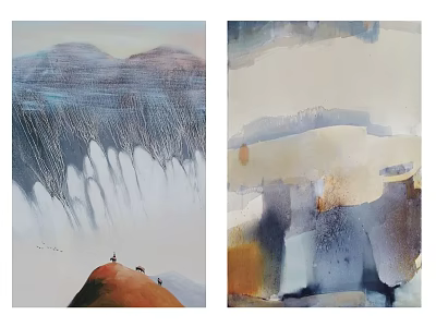 Modern Abstract Paintings Featuring Blue White Brown Textures And Artistic Design 3d model