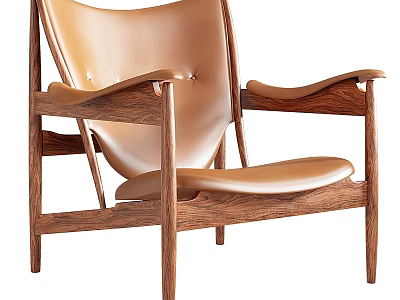 Elegant Leisure Chair With Solid Wooden Frame And Leather Upholstered Seat 3d model
