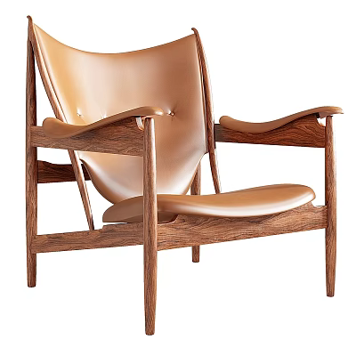 Elegant Leisure Chair With Solid Wooden Frame And Leather Upholstered Seat 3d model