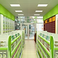 Specialty Store Interior With Green Walls Bright Lighting Shelves Full Of Products And Counters