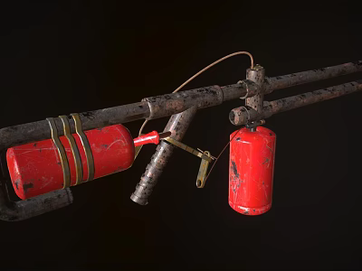 Improvised Weapon With Rusty Metal Pipes Red Canisters And Components 3d model
