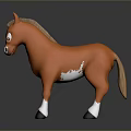Orange Plush Toy Horse With White Legs Face And Black Hooves Standing On Dark Surface
