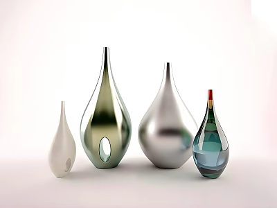 Stylish Modern Decorative Vases With Sleek Curved Shapes Metallic Finishes And Various Colors 3d model