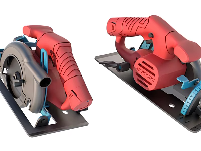 Two Professional Red Electric Circular Saws Hardware Tools With Ergonomic Handles And Sharp Blades 3d model