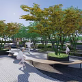 Sunny Courtyard Garden With Wooden Planter Boxes Lush Trees And Stone Pathway