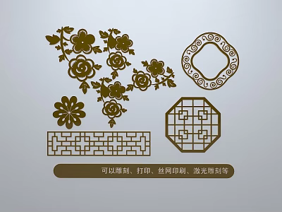 Intricate Sculpture Carving Featuring Floral Patterns Geometric Frames and Brick Wall Designs with Laser Engraving 3d model
