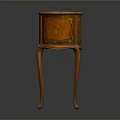 Antique Wooden Side Table With Curved Legs Single Drawer And Intricate Wood Grain
