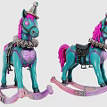 Playful Blue Rocking Horses With Pink Manes Tails And Purple Silver Accents