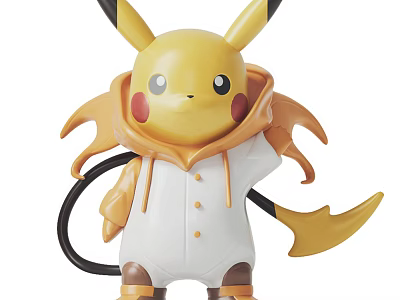 Pikachu Toy Wearing White Hoodie With Yellow Ears Tail And Brown Boots 3d model