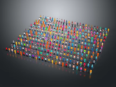 Colorful Toy Figures Arranged in Pyramid Shape on Grey Background 3d model