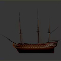 Wooden Vintage Ship Model With Multiple Masts And Decorative Details