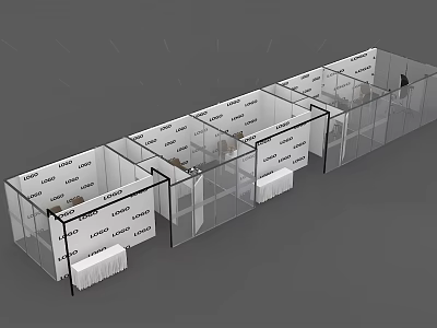 Public Office Space With Multiple Glass Partitioned Cubicles And Office Desks Chairs 3d model