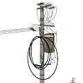 Roadside Electric Pole With Power Lines Transformer And Electrical Fixtures
