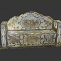 Traditional Decorative Bench With Blue And White Painted Landscape And Floral Patterns
