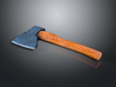 Classic Handcrafted Axe With Blue Metal Head And Natural Wooden Handle 3d model