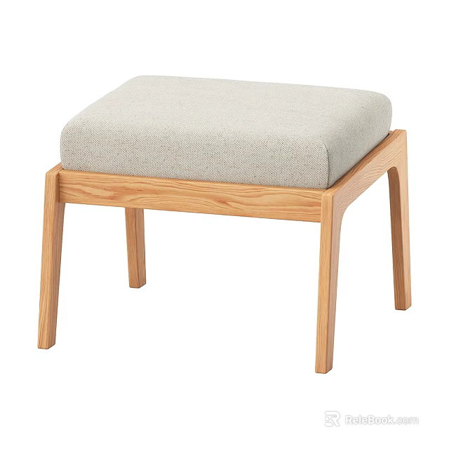 Simple Modern Sofa Stool With Light Wood Frame And Beige Upholstered Seat 3d model 