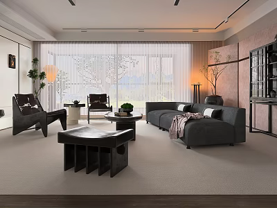 Modern Living Room Interior With Sofa Coffee Table Plants And Floor To Ceiling Windows 3d model