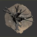 Natural Wood And Stone Tree Stump Sculpture With Textured Base And Branch Details