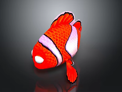 Vibrant Red Clownfish With White Stripes And Black Edged Fins On Black Background 3d model