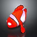 Vibrant Red Clownfish With White Stripes And Black Edged Fins On Black Background