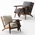 Modern Single Sofa with Wooden Frame Armrests Gray Beige Upholstery and Blanket