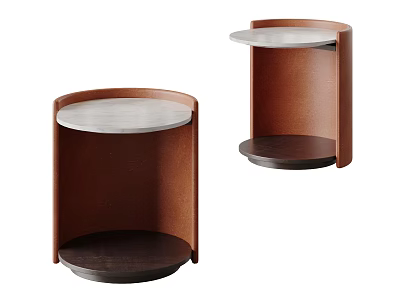 Modern Round Bedside Tables With Wooden Frame And Marble Top Design 3d model