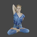 Game Movie Character In Blue Outfit Doing Cross Legged Floating Pose With Blurred Natural Background