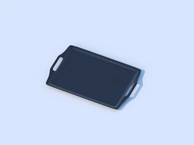 Practical Black Serving Tray With White Handles On Light Blue Background 3d model