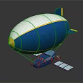 Modern Blue White Yellow Striped Airship Design With Gondola And Solar Panels