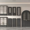 Black Interior Hinged Doors Collection With Various Glass Panels And Arched Designs