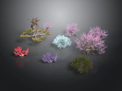 Colorful Decorative Plants With Unique Shapes In Pink Purple Blue Red And Green 3d model