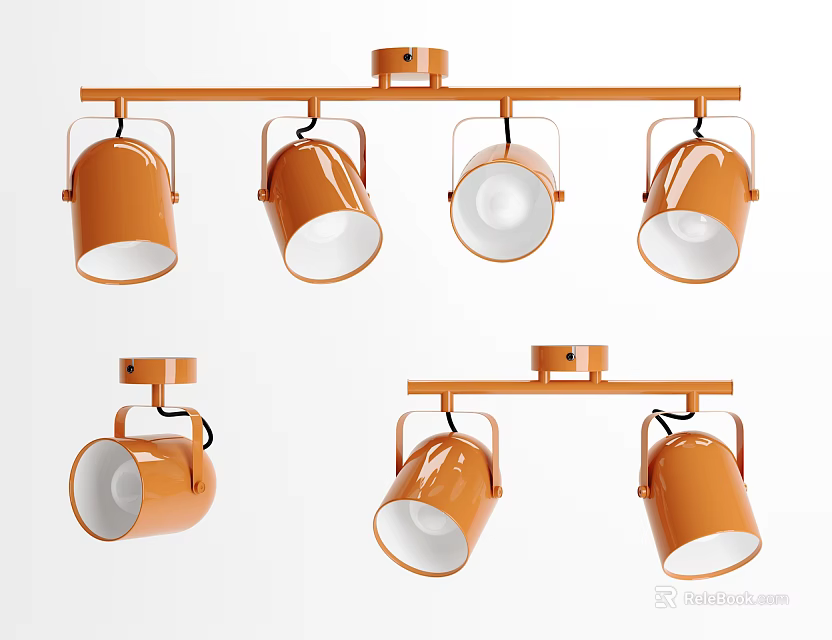 Modern Orange Downlights And Spotlights With Stylish Lamp Head And Multiple Installation Combinations 3d model 