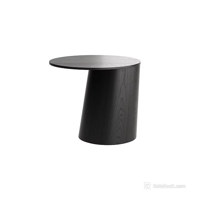 Modern Black Wooden Side Table With Round Top And Cylindrical Base 3d model
