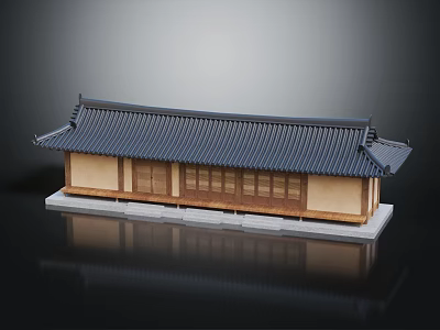 Traditional Architecture Featuring Dark Tiled Roof Curved Eaves Wooden Windows And Light Colored Walls 3d model