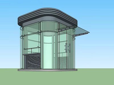Modern Security Booth With Glass Curtain Walls Curved Metal Roof And Contemporary Design 3d model
