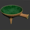 Clay Ceramic Vessel With Green Interior Orange Exterior Three Legs And Long Spout Handle