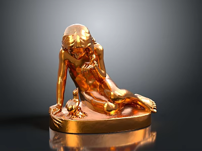 Decorative Furniture Piece Featuring Golden Reclining Human Figure Sculpture With Shiny Base 3d model