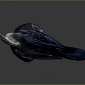 Flying Animal Bird Sculpture with Blue Brown Feathers Perched on Rock Against Gray Background