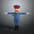 Cartoon Military Character With Mustache In Blue Uniform Red Hat And Outstretched Arms