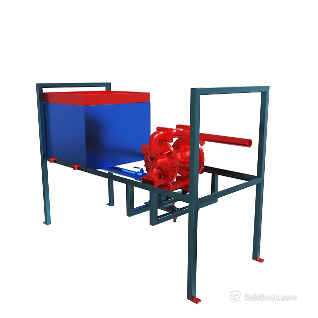 Industrial Mechanical Equipment With Metal Frame Blue Container And Red Mechanism 3d model 