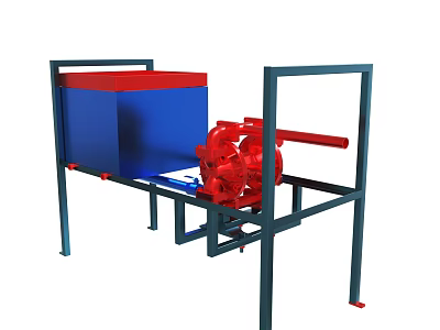 Industrial Mechanical Equipment With Metal Frame Blue Container And Red Mechanism 3d model