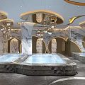 Luxury SPA Sauna Interior With Modern Marble Pool And Elegant Chandelier Lighting Design