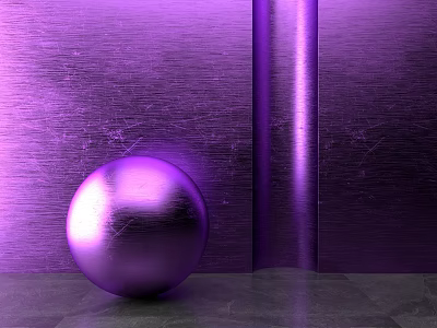 Purple Metallic Sphere Sculpture Displayed On Dark Floor With Purple Background 3d model