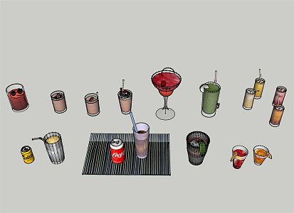 Modern Beverage Food Beverage Bottle Wine Cup Coke Milk Tea 3d model