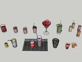 Modern Beverage Food Beverage Bottle Wine Cup Coke Milk Tea 3d model