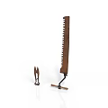 Rustic Hand Saw With Metal Stand And Small Tongs On White Background
