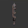 Angular Blade Sword With Wrapped Chains Dark Hilt And Metallic Sheen On Dark Background