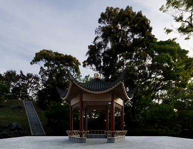 Chinese style pavilion outdoor building hexagonal pavilion 3d model